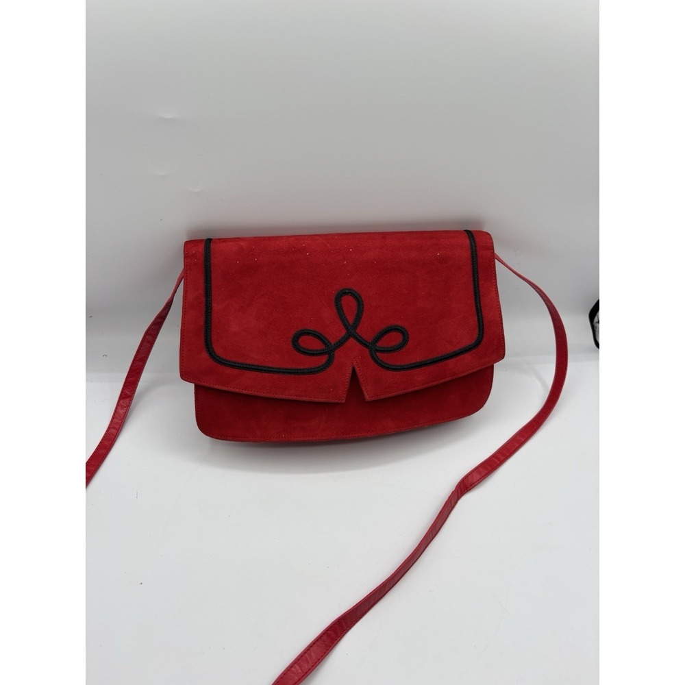 Charles Jordan Paris Red Suede Evening Bag Clutch Crossbody 9.5" X 6.5"